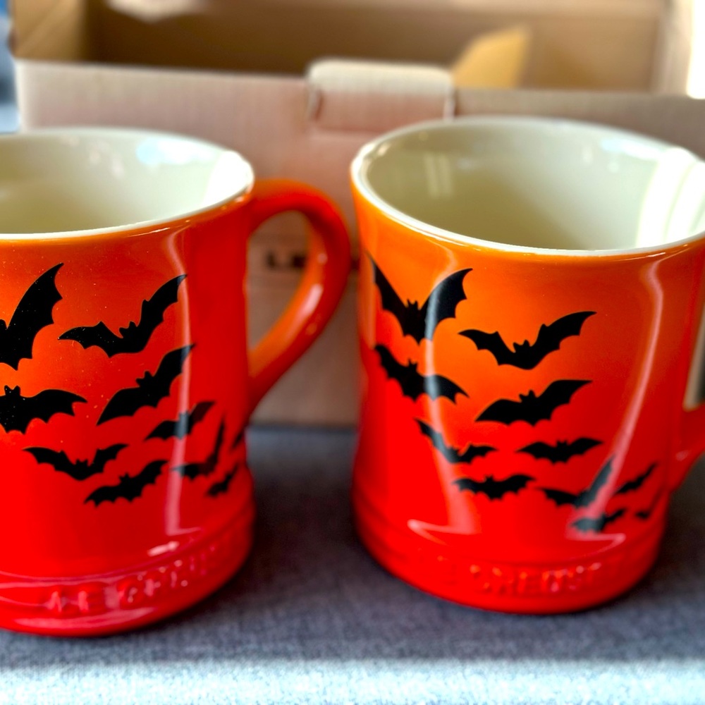 Le Creuset flame orange Halloween Bat mugs